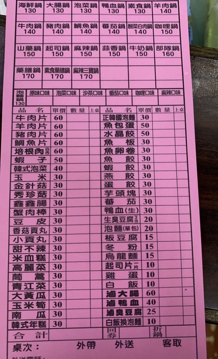 雙園小火鍋(原上紅)menu