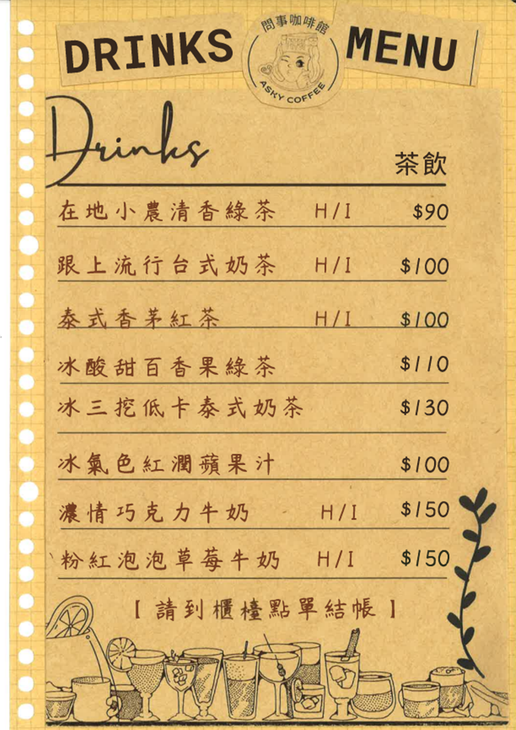 問事咖啡館菜單