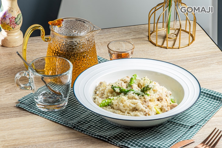 雞肉蘆筍燉飯+熱綠茶