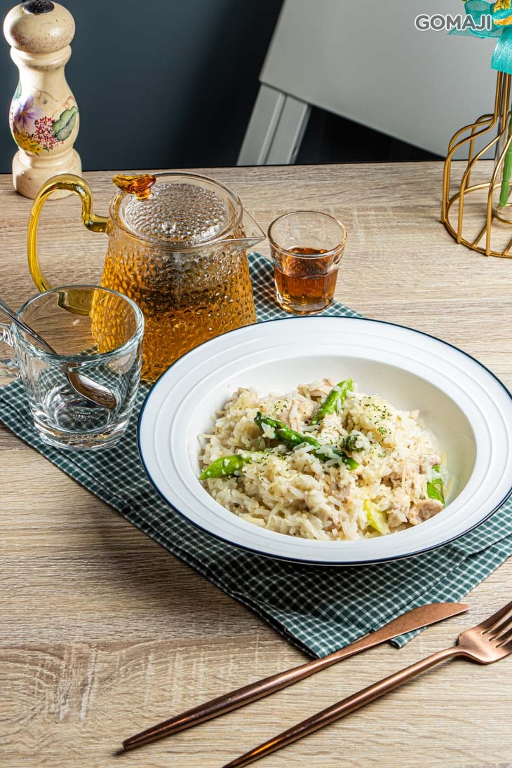 雞肉蘆筍燉飯+熱綠茶